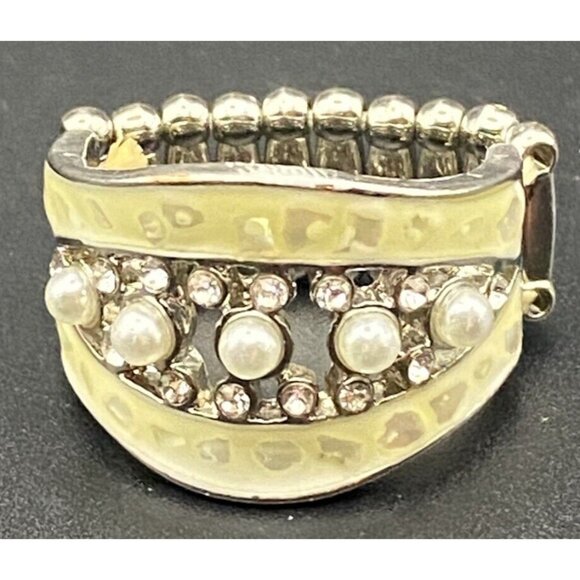 Lot of 4 Stretch Rings Faux Gemstones Pearls  Rhinestone Flower Silver Tone Boho - Picture 2 of 9